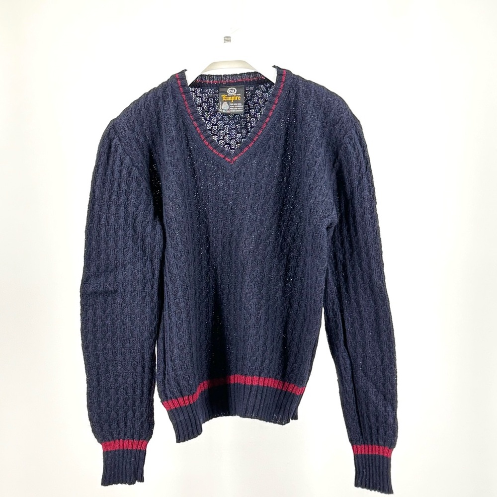 Vtg C&A Empire Men’s Shetland Wool Navy V-Neck Sweater Jumper Size M = 48/50